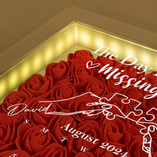 The Day I Found My Missing Piece - Custom Date - Personalized Flower Shadow Box With LED Light