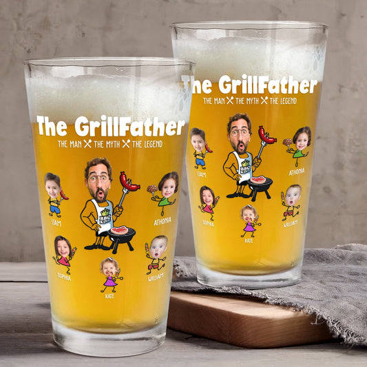 Father's Day Gifts, The Grillfather - Gifts For BBQ Dad From Kids - Personalized Photo Beer Glass