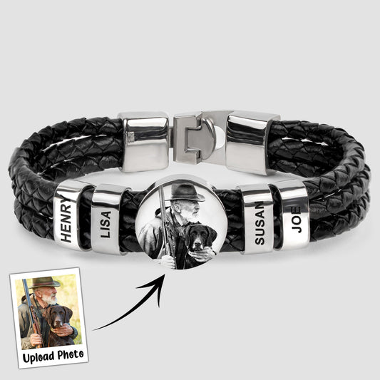 Father's Day Gifts, The Hunting Dad - Personalized Photo Leather Bracelet