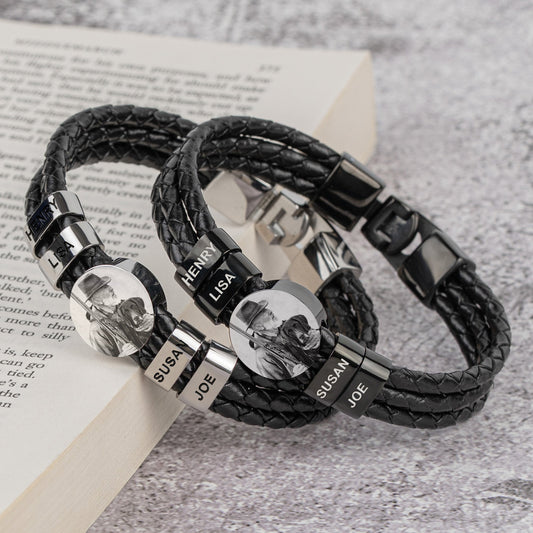 Father's Day Gifts, The Hunting Dad - Personalized Photo Leather Bracelet