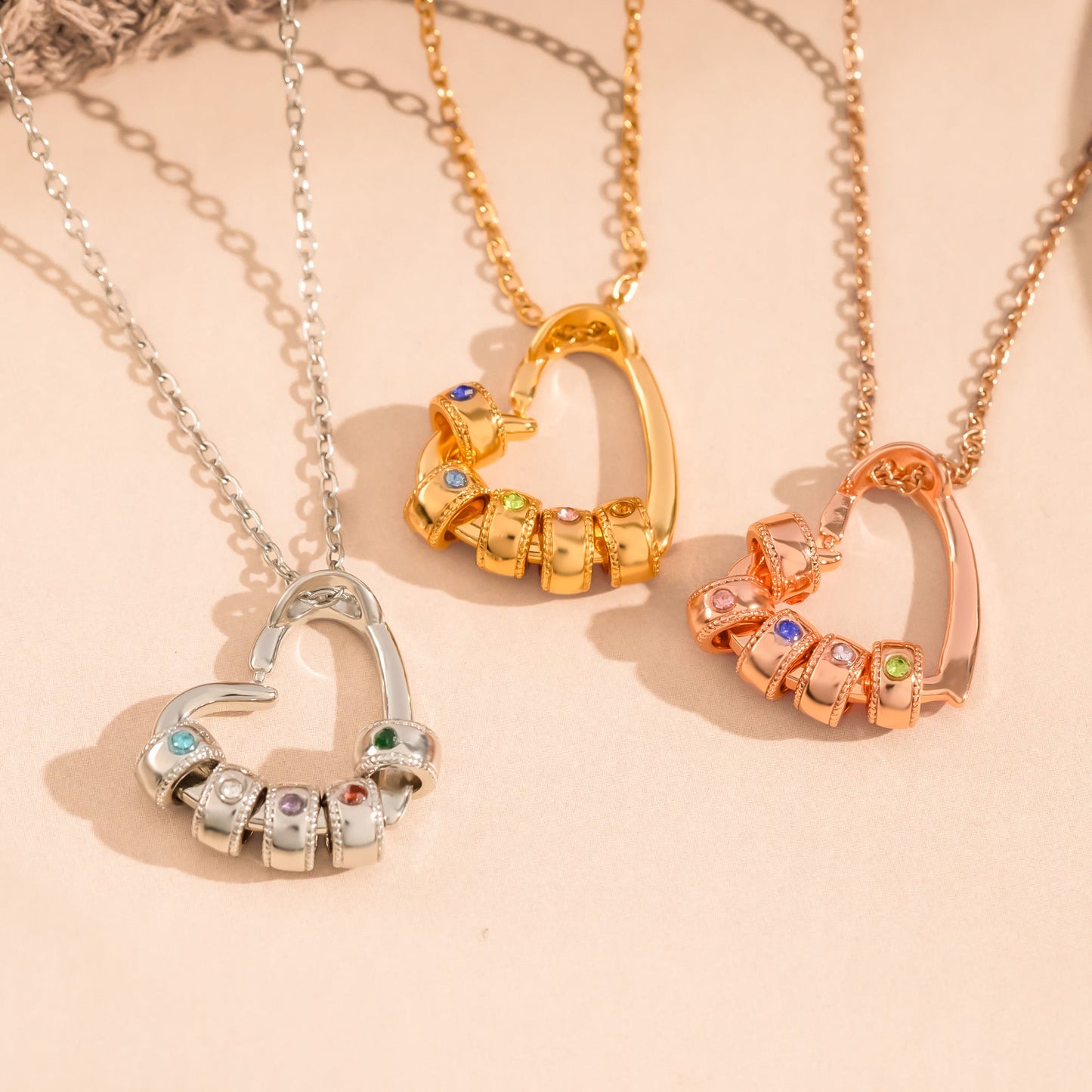 The Love Between A Mother & Sons- Personalized Birthstone Name Necklace With Heart Pendant