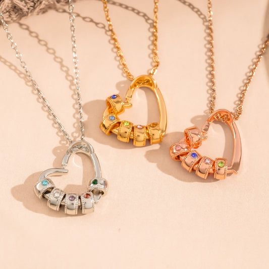 The Love Between A Mother & Sons- Personalized Birthstone Name Necklace With Heart Pendant