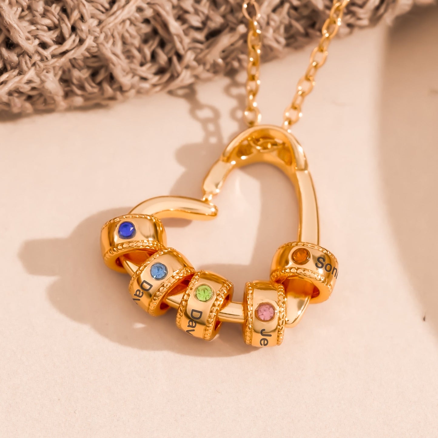 The Love Between A Mother & Sons- Personalized Birthstone Name Necklace With Heart Pendant