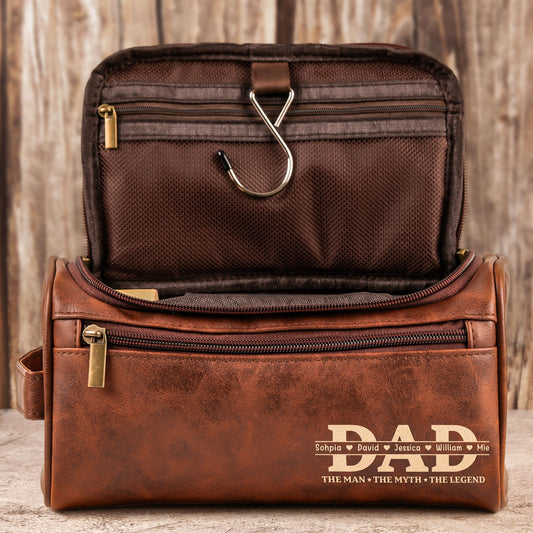 Father's Day Gifts, The Man, The Myth, The Legend Custom For Dad, Grandpa - Personalized Leather Toiletry Bag