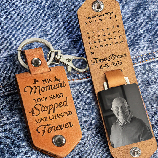 The Moment Your Heart Stopped Mine Changed Forever - Personalized Leather Photo Keychain
