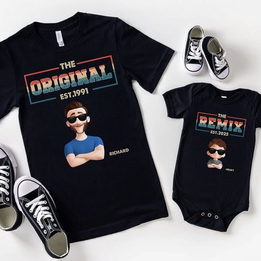 Father's Day Gifts, The Original The Remix - Personalized Matching Shirt And Baby Bodysuit