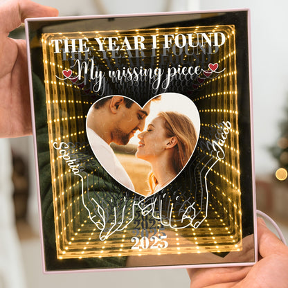 The Year I Found My Missing Piece  Anniversary Valentine's Day Gift - Personalized Photo Infinity Mirror Light Box