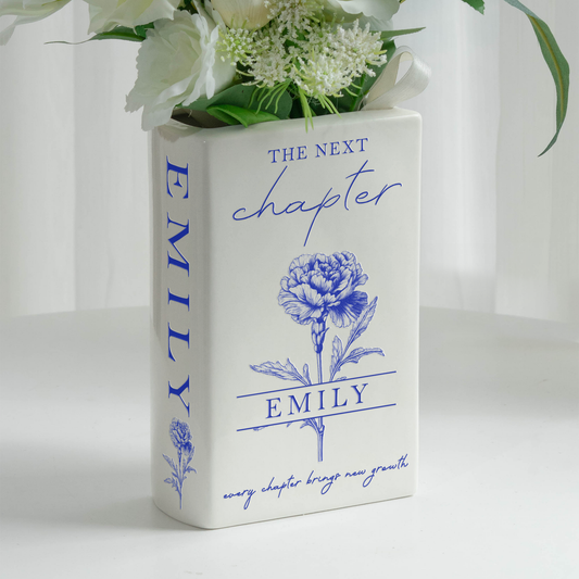 The Next Chapter Journal Custom Name Flower - Personalized Vase