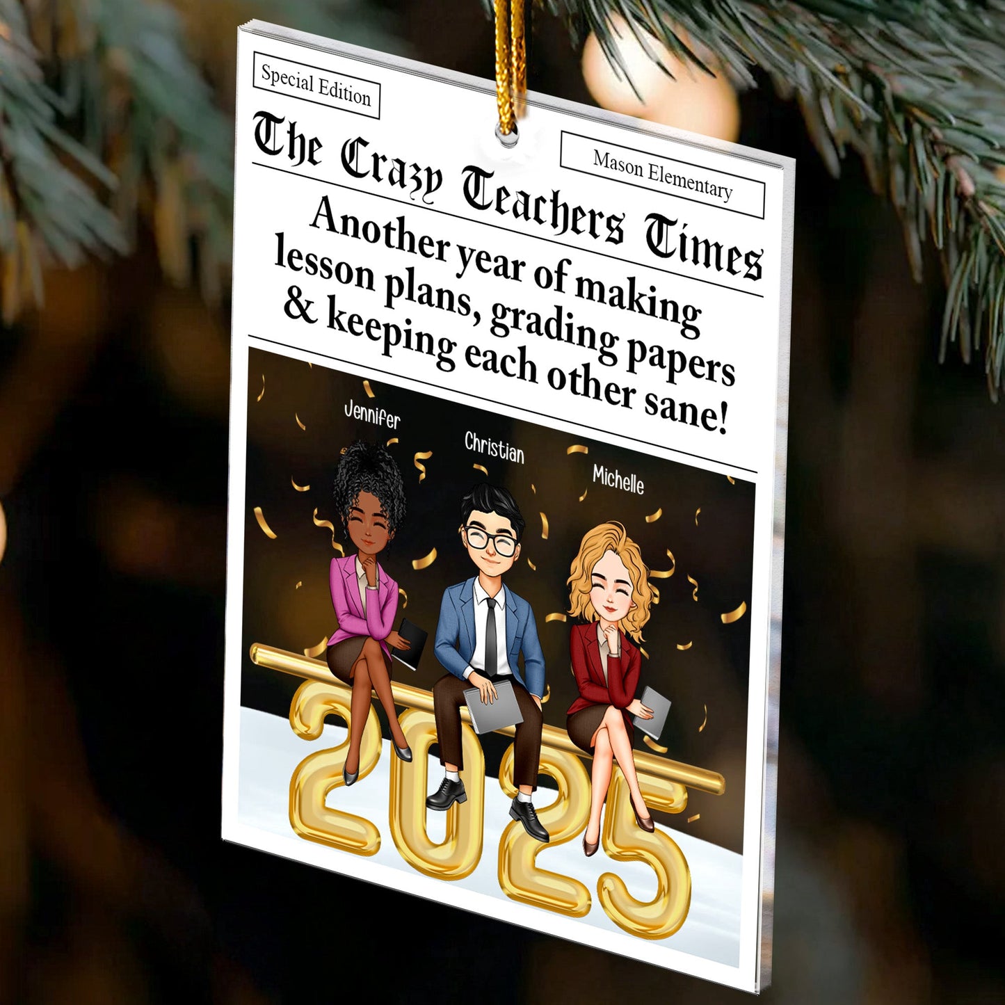 The Teachers Times - Teacher Newspaper Custom - Personalized Acrylic Ornament