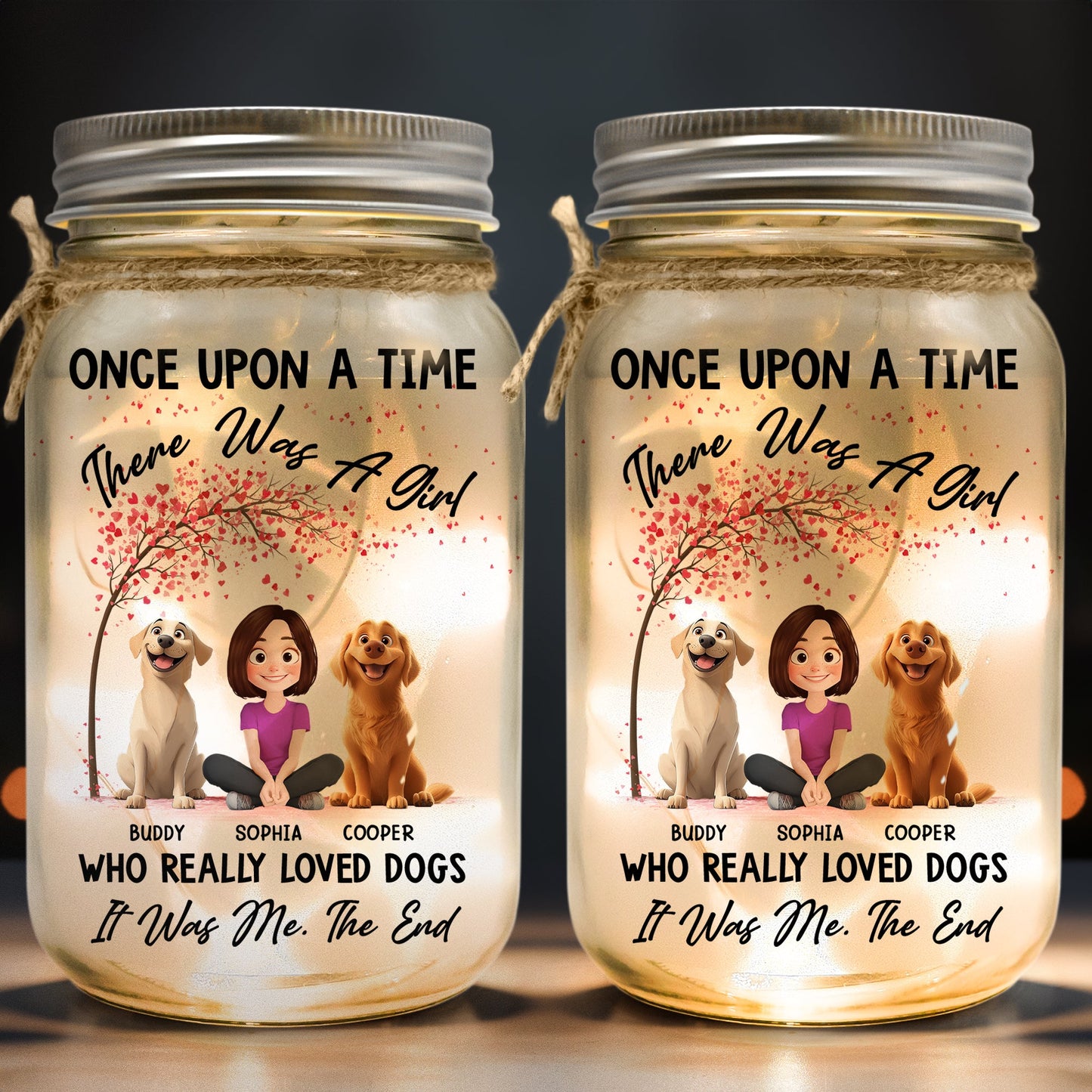 There Was A Girl Who Really Loved Dogs - Personalized Mason Jar Light