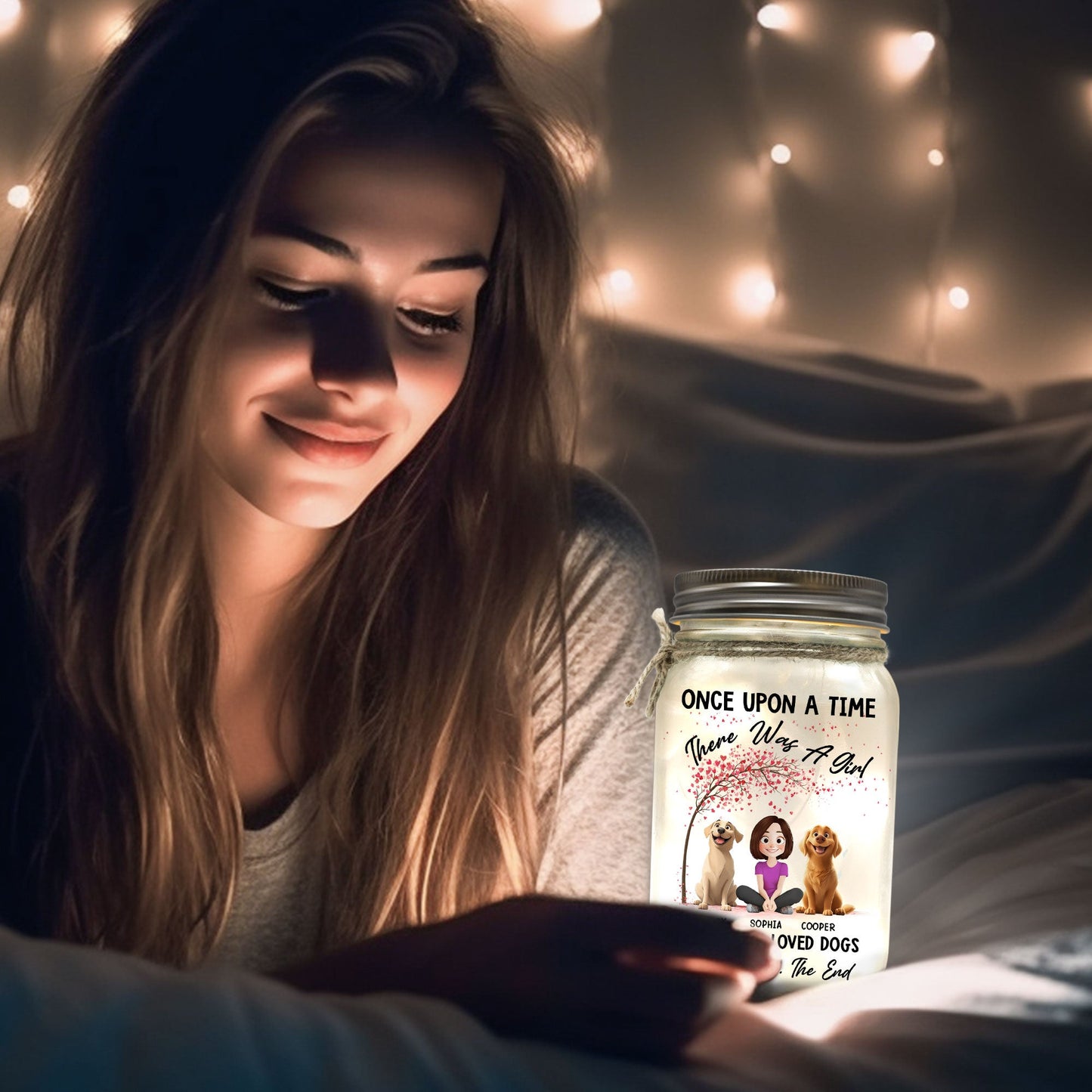 There Was A Girl Who Really Loved Dogs - Personalized Mason Jar Light