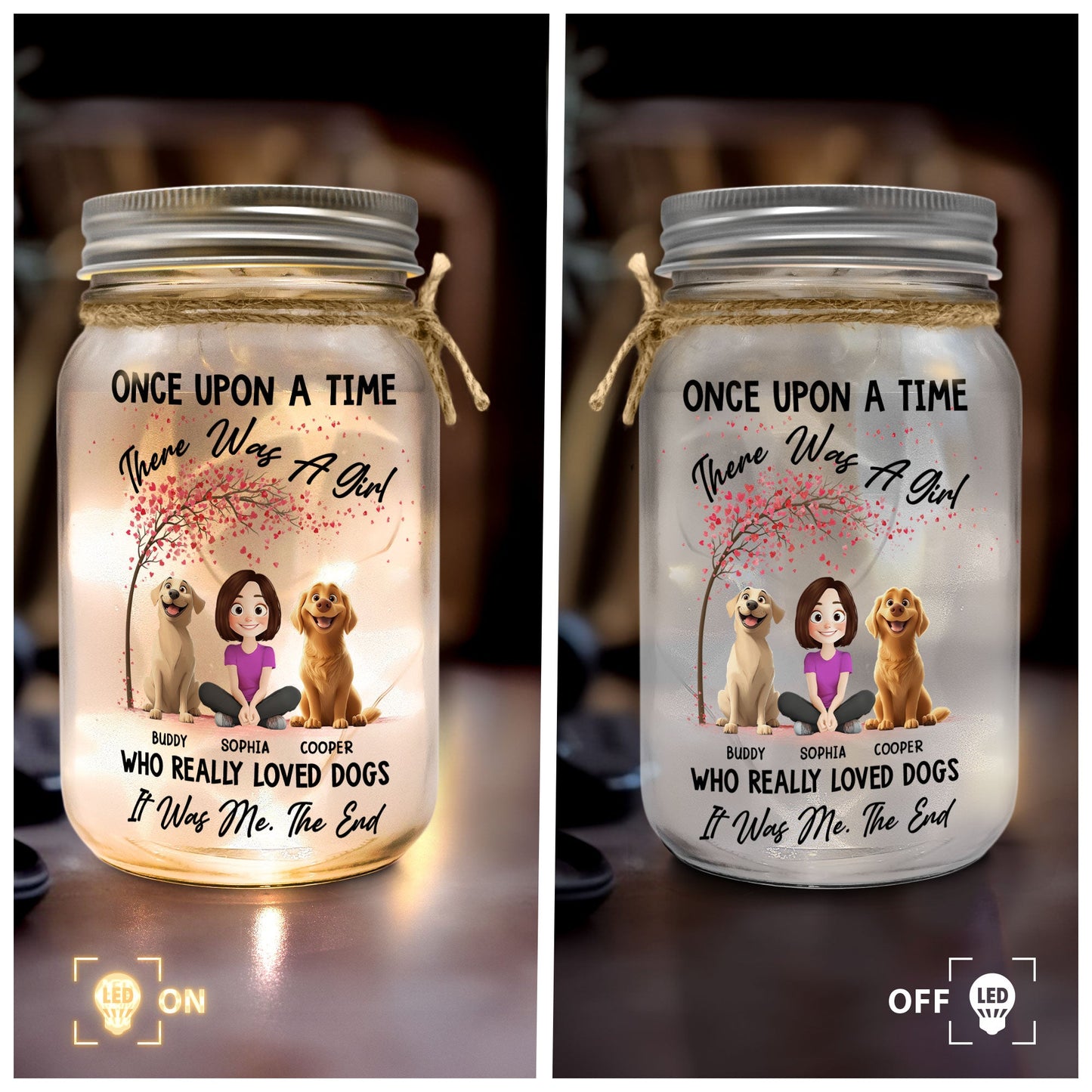 There Was A Girl Who Really Loved Dogs - Personalized Mason Jar Light