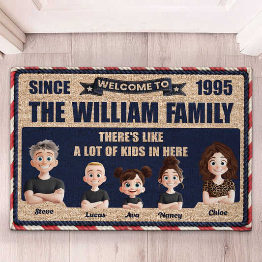 There's Like A Lot Of Kids In Here 3D Family Faux Pattern - Personalized Doormat