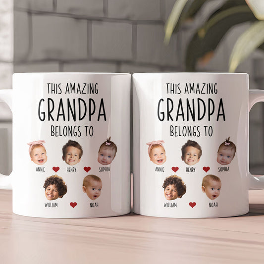 Father's Day Gifts, This Amazing Grandpa Belongs To Custom Kids Faces - Personalized Photo Mug