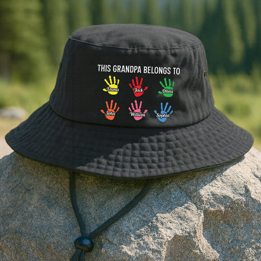 Father's Day Gifts, This Grandpa Belongs To Handprints - Personalized Bucket Hat