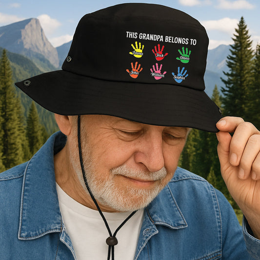 Father's Day Gifts, This Grandpa Belongs To Handprints - Personalized Bucket Hat