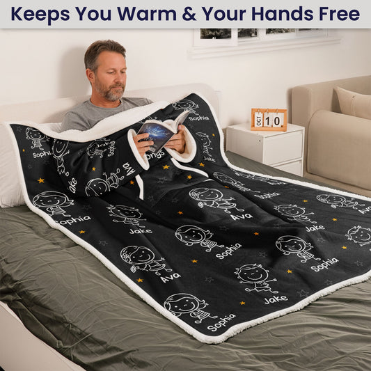 This Grandpa Grandma Belongs To - Personalized Wearable Blanket Hoodie With Sleeves