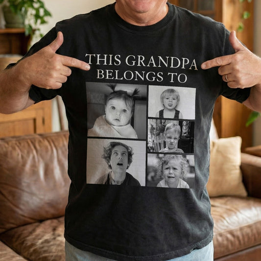 Father's Day Gifts, This Grandpa, Grandma, Mom, Dad Belongs To - Retro Vintage Custom Photo - Personalized Photo Comfort Tee