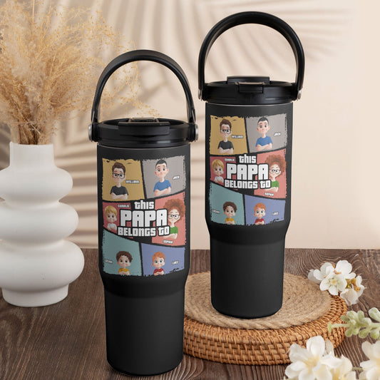 Father's Day Gifts, This Papa Belongs To - Personalized 30oz Tumbler With Handle