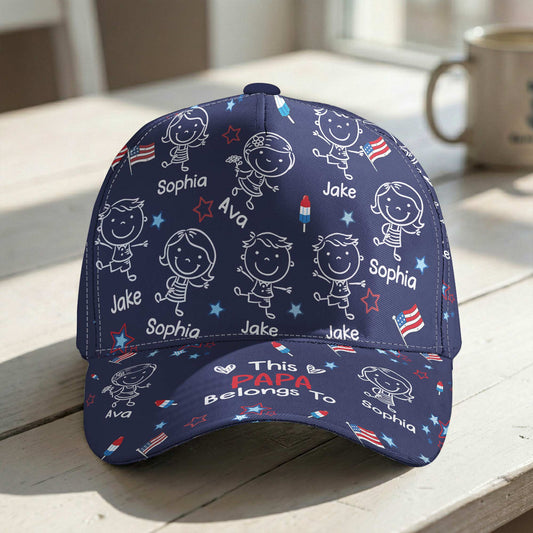 This Daddy Belongs To Independence Doodle Style - Personalized Cap