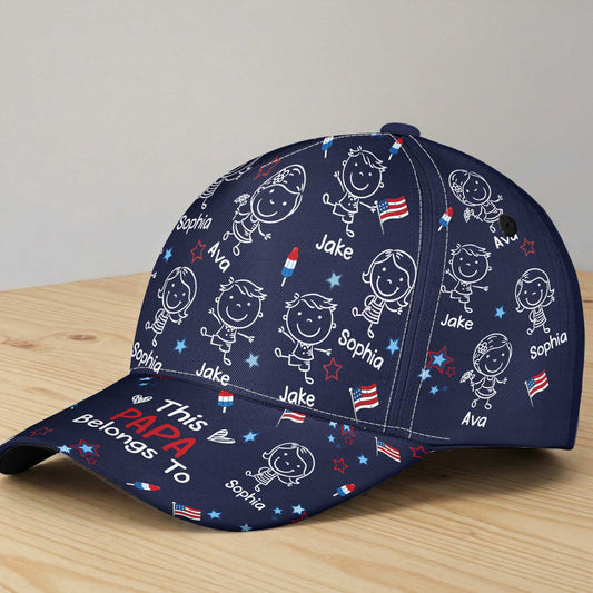 This Daddy Belongs To Independence Doodle Style - Personalized Cap