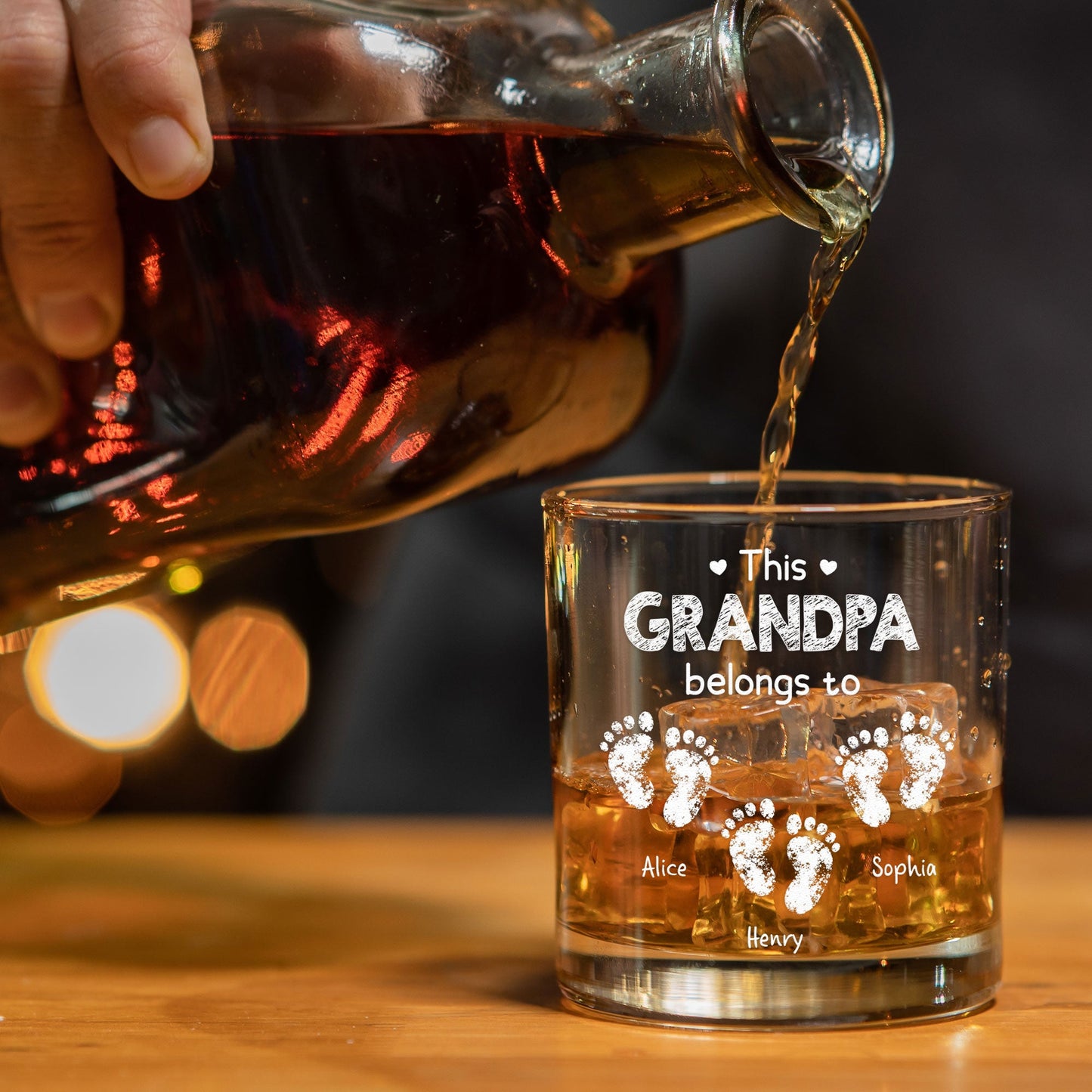 This Grandpa Belongs To - Cute Footprints - Personalized Whiskey Glass