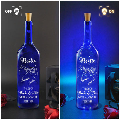 Through Thick And Thin, We'll Always Be Together - Personalized Blue Bottle Lamp