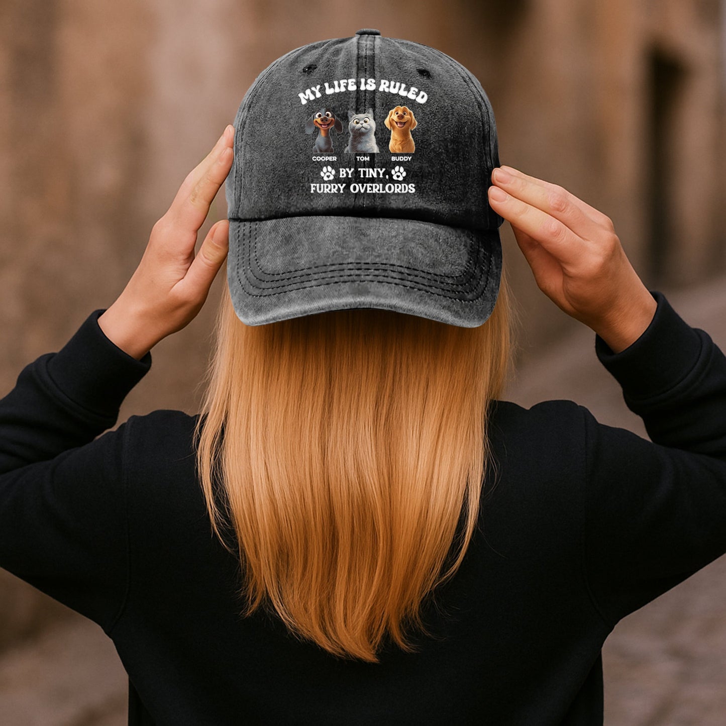 Tiny Furry Overlords - Personalized Distressed Denim Cap