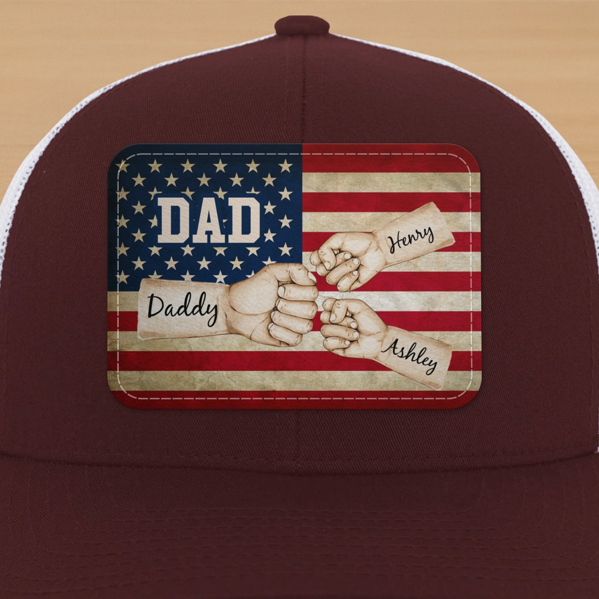 Dad Grandpa Papa Fist Bumps Nation Flag Personalized Leather Patch Hat
