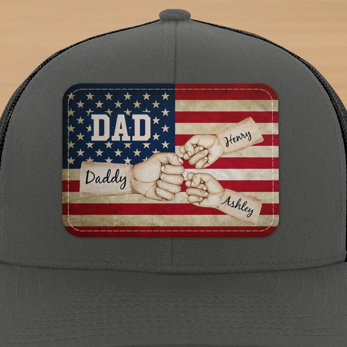 Dad Grandpa Papa Fist Bumps Nation Flag Personalized Leather Patch Hat