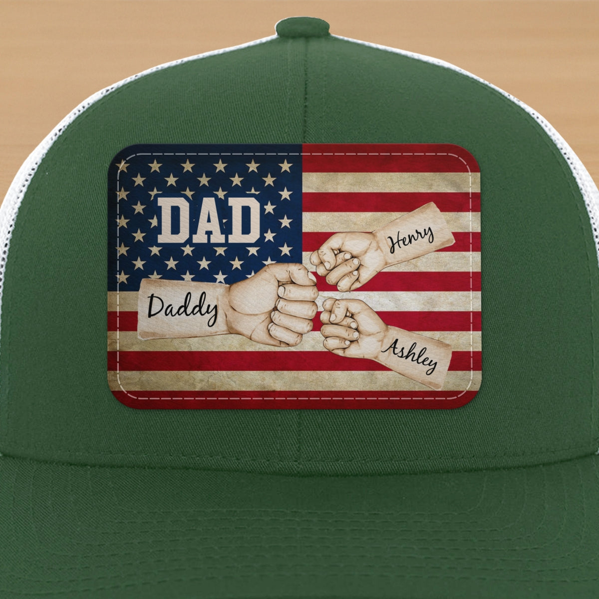 Dad Grandpa Papa Fist Bumps Nation Flag Personalized Leather Patch Hat