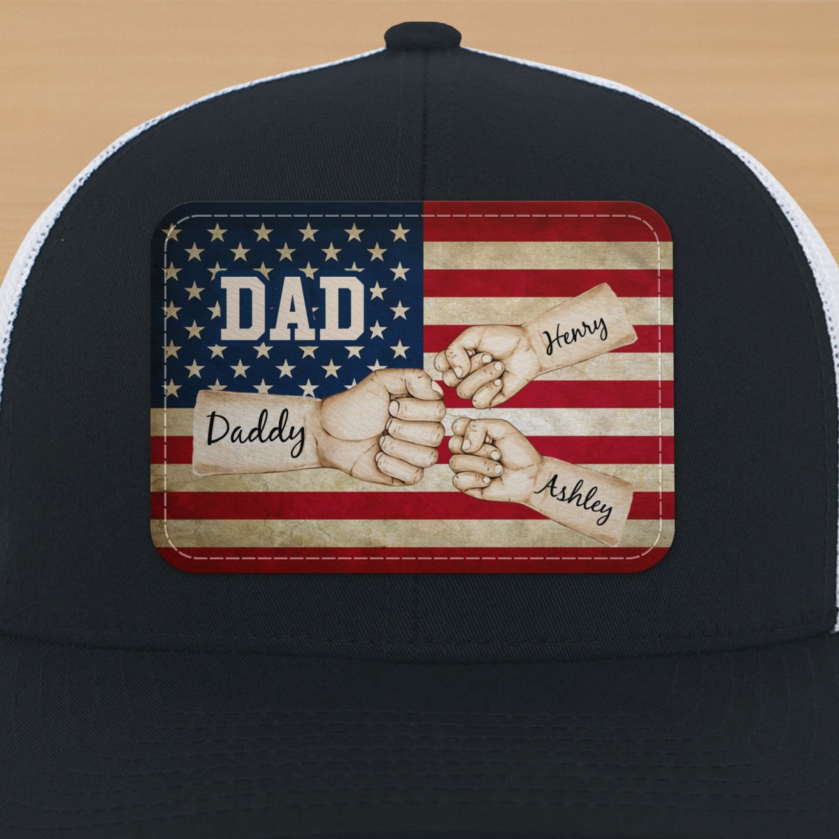 Dad Grandpa Papa Fist Bumps Nation Flag Personalized Leather Patch Hat
