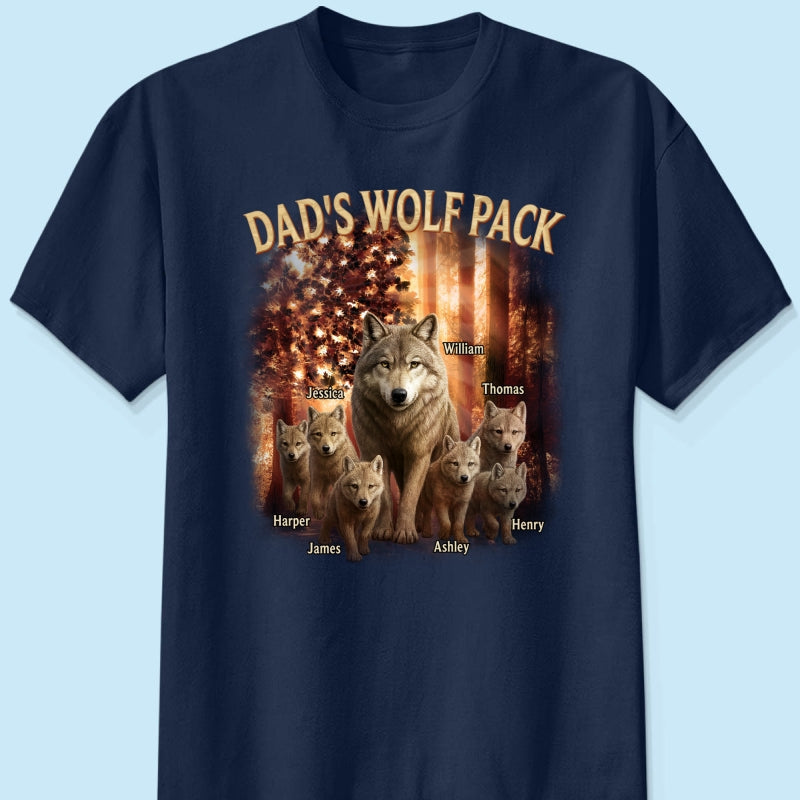 Dad's Wolf Pack Nation Flag Forest Personalized Shirt| Coolest Father's Day Gift For Dad, 4th of July Shirt