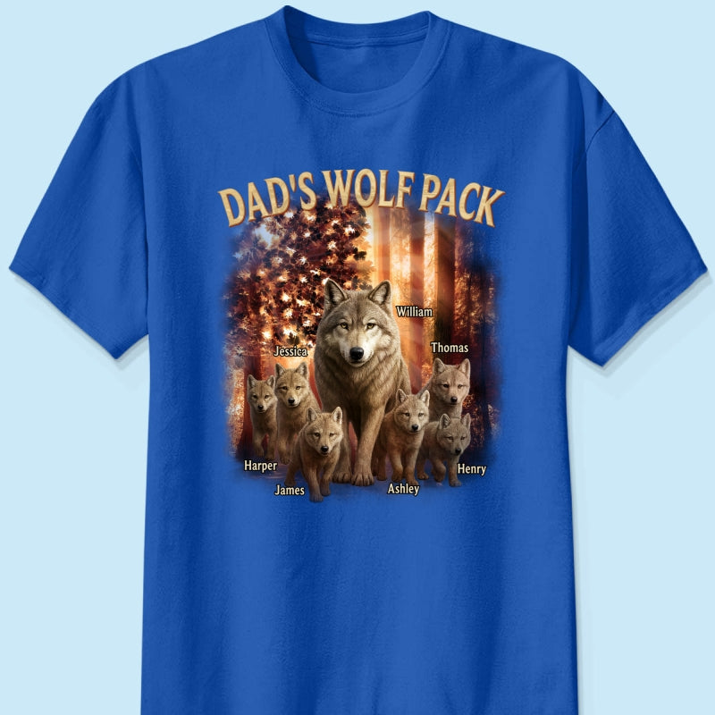 Dad's Wolf Pack Nation Flag Forest Personalized Shirt| Coolest Father's Day Gift For Dad, 4th of July Shirt