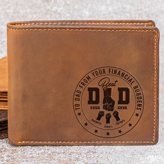 Father's Day Gifts, To Dad From Your Financial Burdens - Dad & Kids Fist Bumps - Personalized Leather Wallet