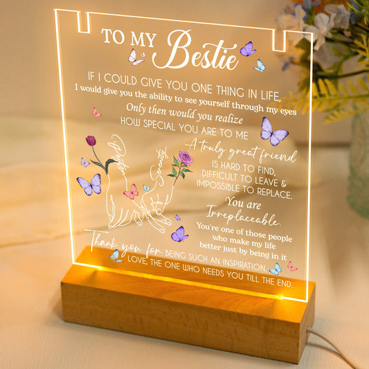To My Bestie Gifts - Personalized LED Light Acrylic Plaque With Infinity Necklace