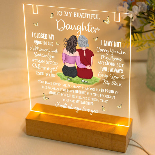 To My Daughter Gifts - Personalized LED Light Acrylic Plaque With Infinity Necklace