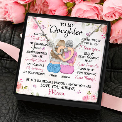 To My Daughter On Your First Day Of Freshman - Personalized Infinity Heart Necklace
