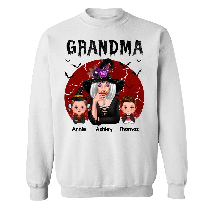 Halloween Cracked Moon Grandma With Grandkids Personalized Shirt