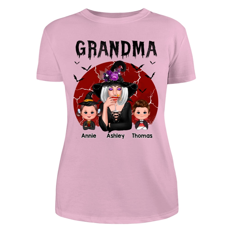 Halloween Cracked Moon Grandma With Grandkids Personalized Shirt