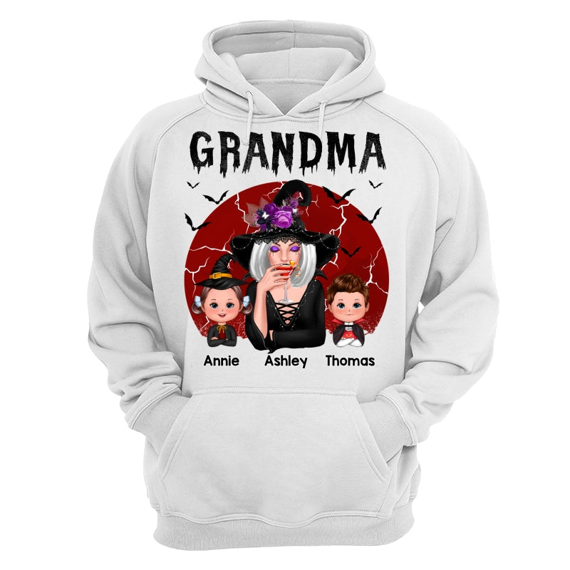 Halloween Cracked Moon Grandma With Grandkids Personalized Shirt
