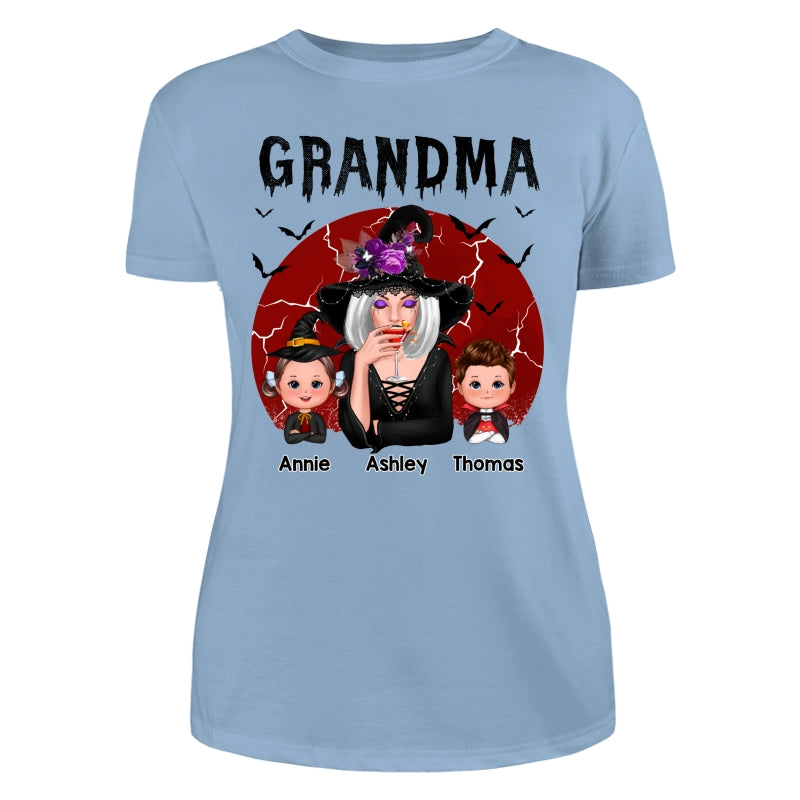 Halloween Cracked Moon Grandma With Grandkids Personalized Shirt