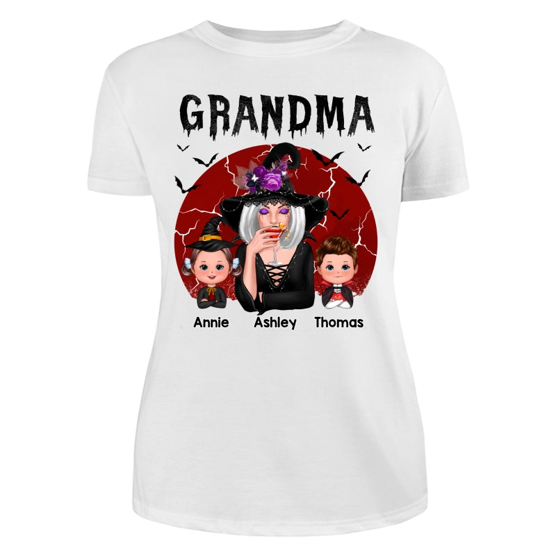 Halloween Cracked Moon Grandma With Grandkids Personalized Shirt