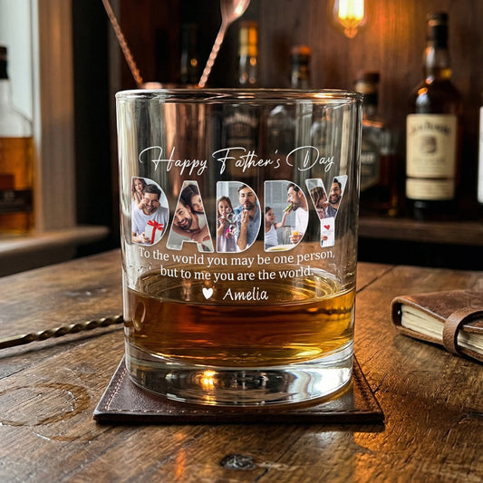 Father's Day Gifts, To Me You Are The World Father's Day Gift For Dad, Husband  - Personalized Whiskey Glass