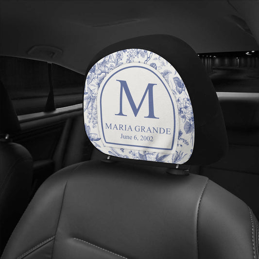 Toile De Jouy Initial Name Letter - Personalized Car Headrest Covers