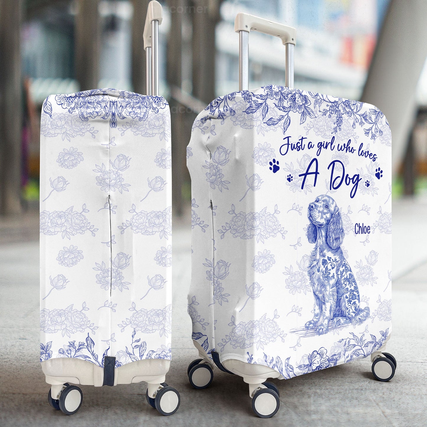 Toile De Jouy Just A Girl Who Loves Dogs Custom Breeds - Personalized Luggage Cover