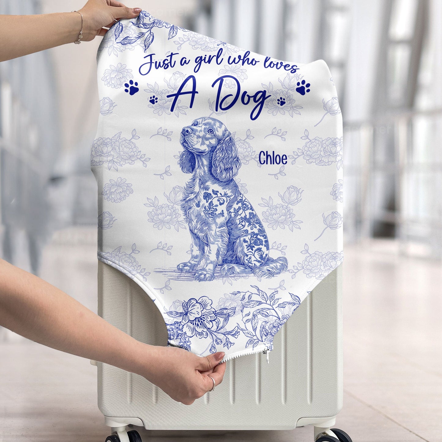Toile De Jouy Just A Girl Who Loves Dogs Custom Breeds - Personalized Luggage Cover