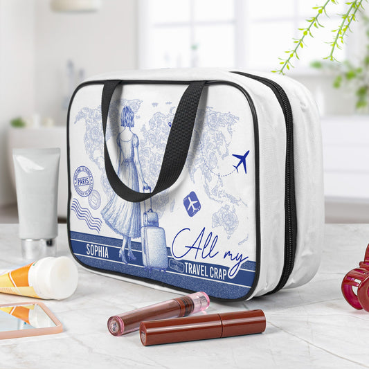 Toile De Jouy Traveling Girl - Personalized Hanging Toiletry Bag