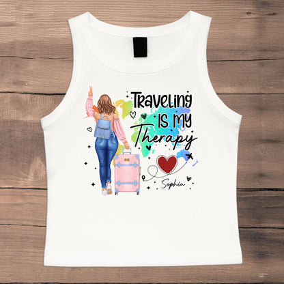 Traveling Is My Therapy - Custom Crop Tank Top