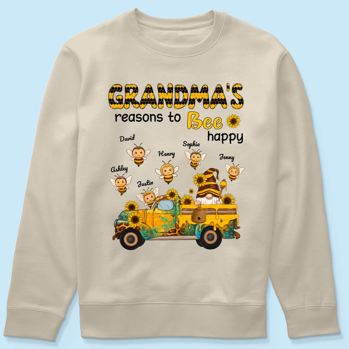 Gnome Grandma's Reasons to be Happy Personalized Sweatshirt, Cozy Fall Sweatshirt for Grandma